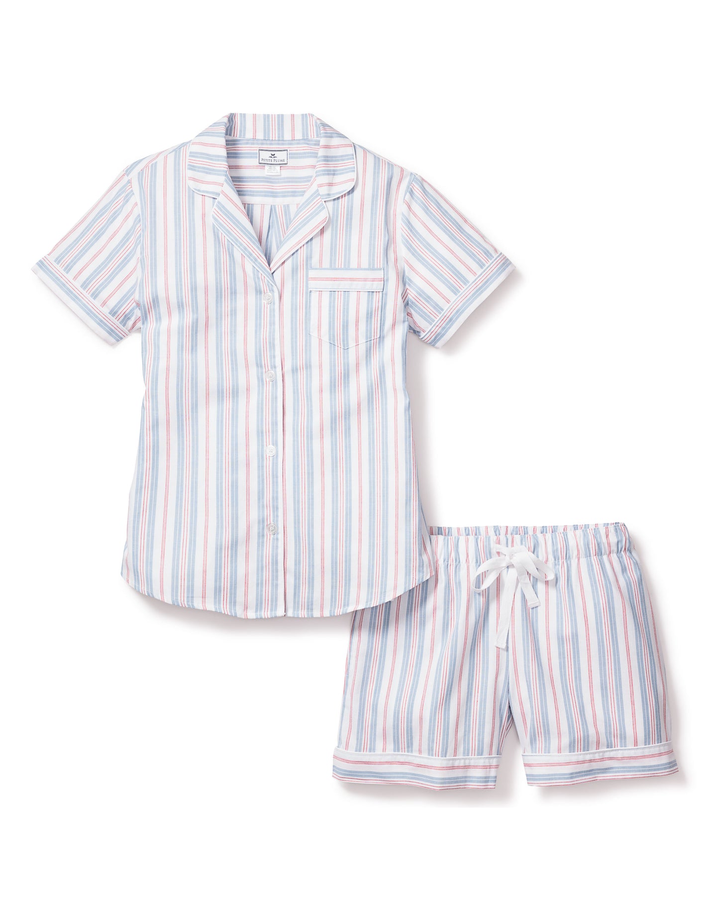 Twill Pajama Short Set in Vintage French Stripes Womens