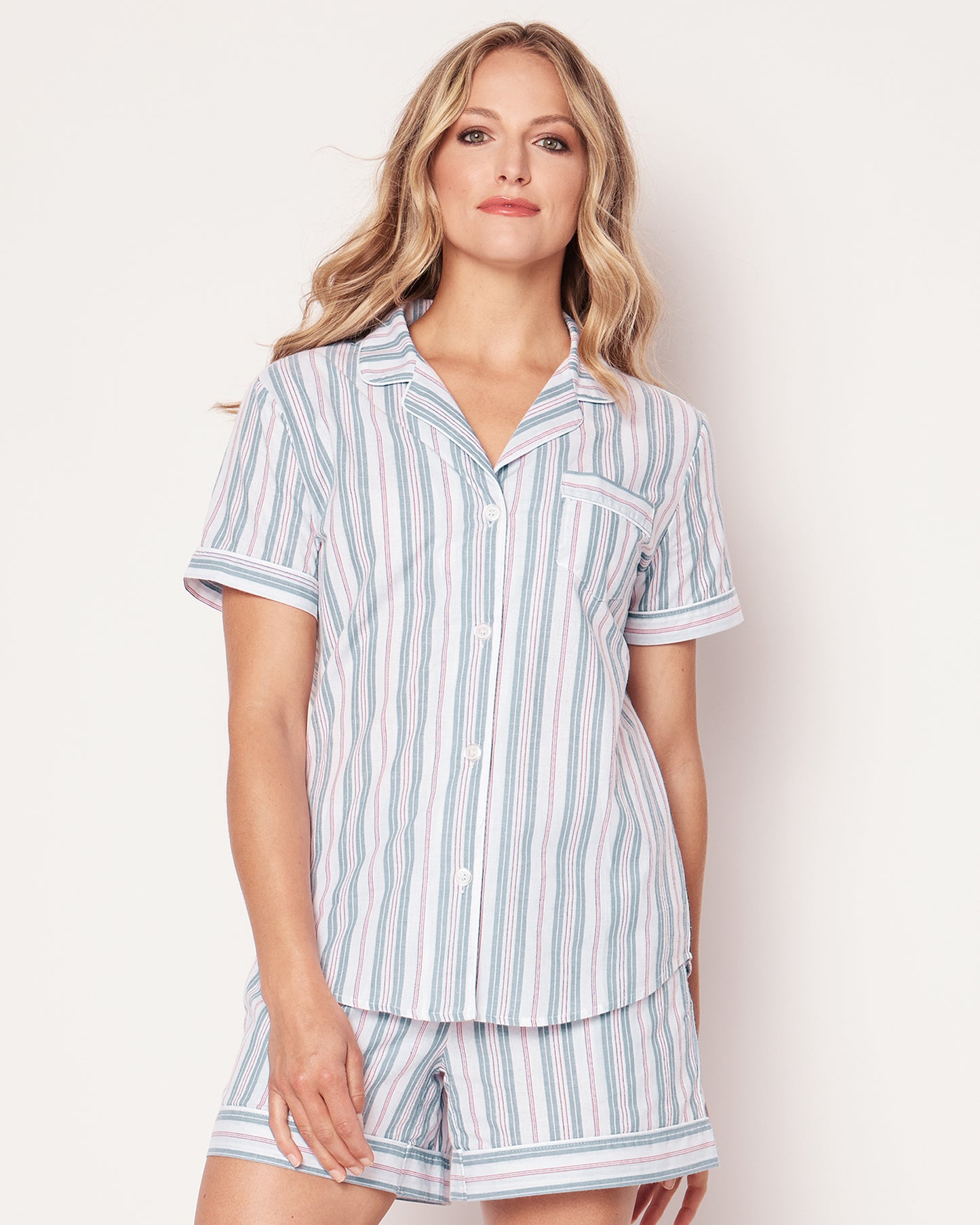 Twill Pajama Short Set in Vintage French Stripes Womens