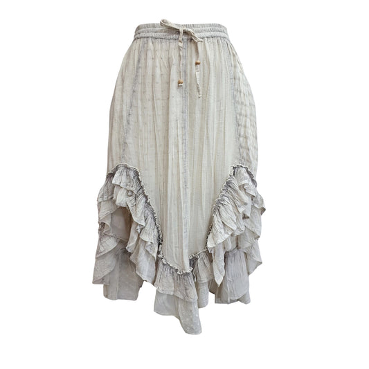 Rustic Bohemian Asymmetrical Embroidered Midi Skirt