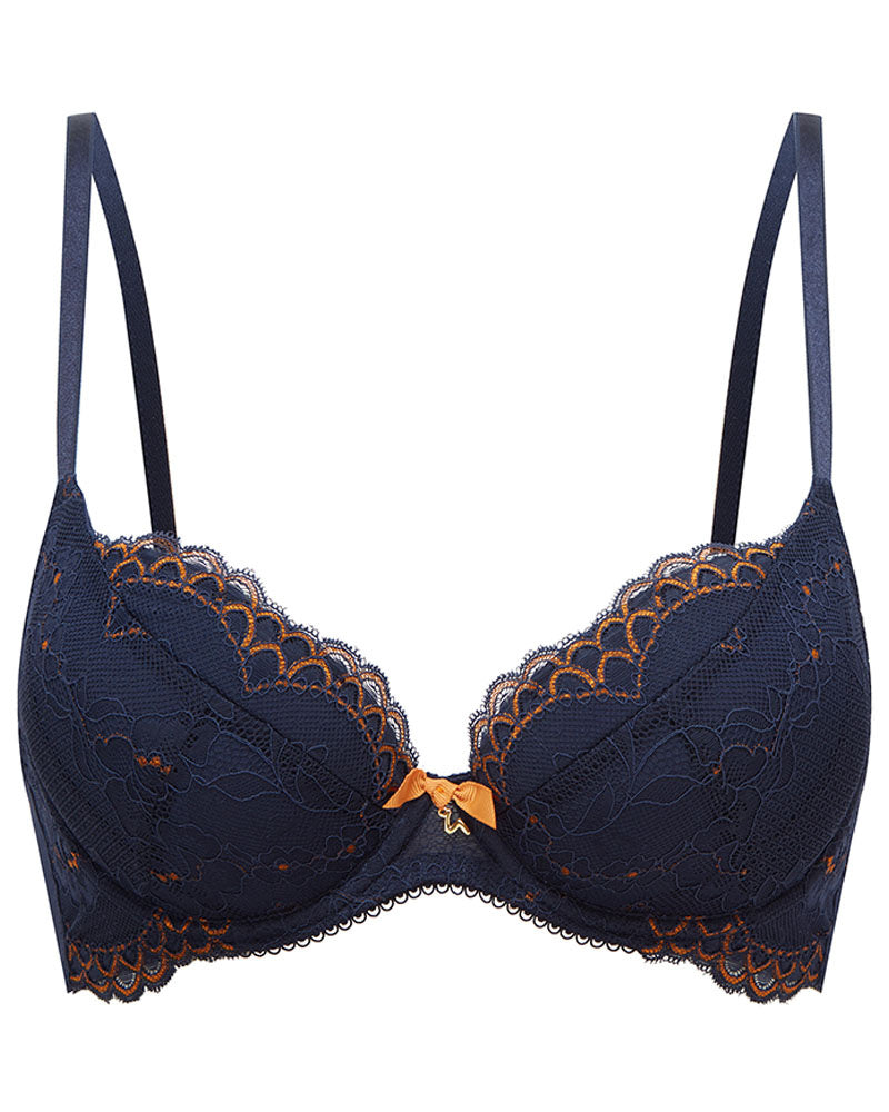 Superboost Lace Midnight Blue/Gold Padded Under Wire Plunge Bra