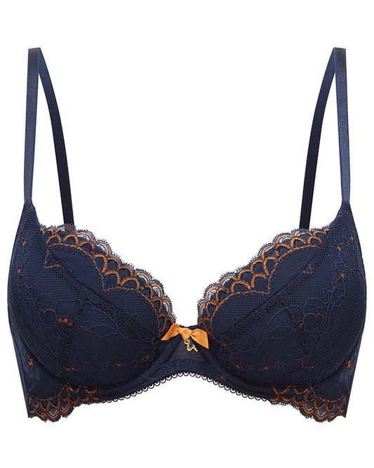 Superboost Lace Midnight Blue/Gold Padded Under Wire Plunge Bra