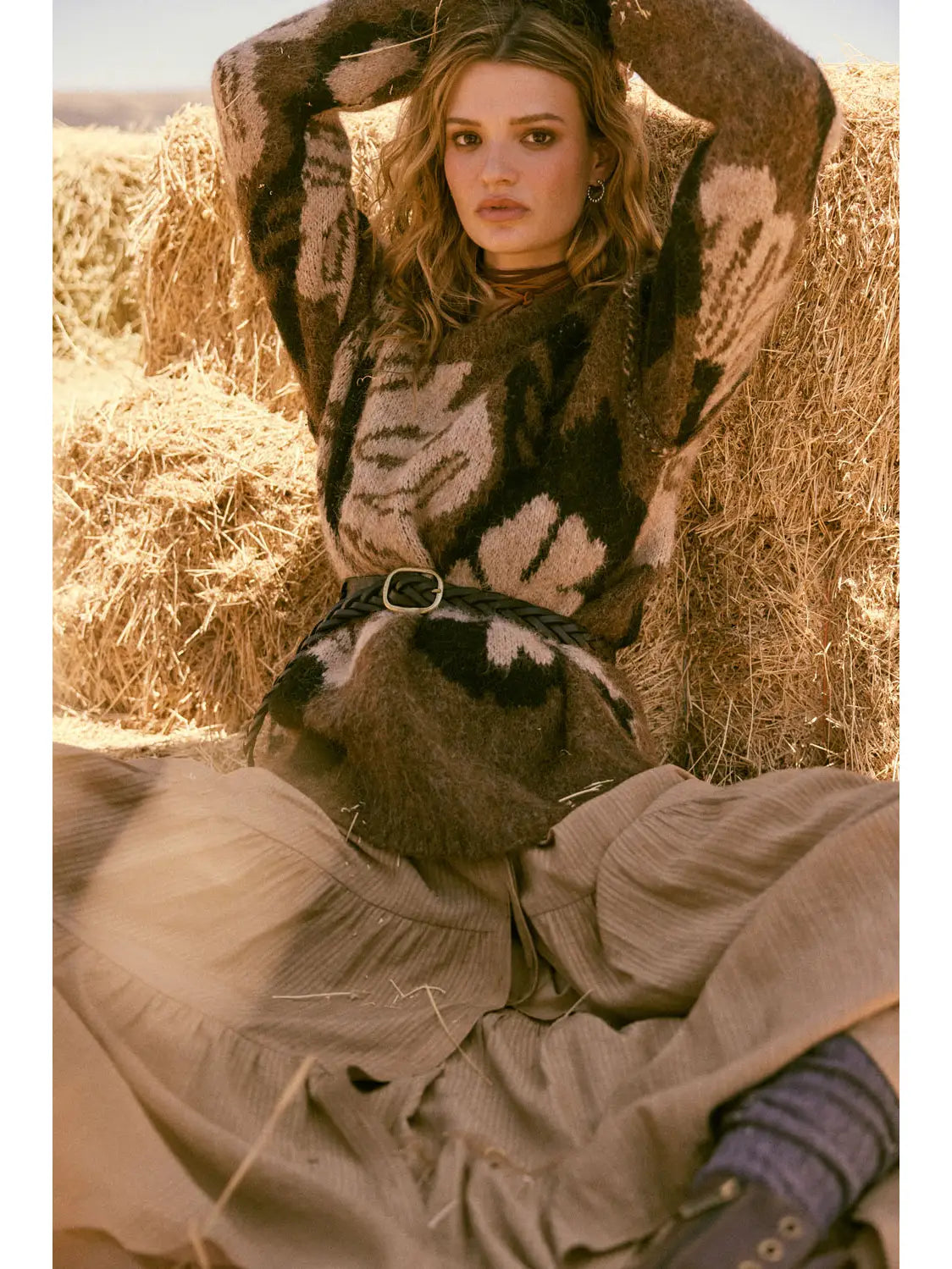 Fuzzy Floral Jacquard Exposed-Seam Sweater