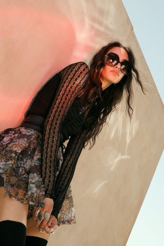 Floral Lace Ruched Mock-Neck Bodysuit