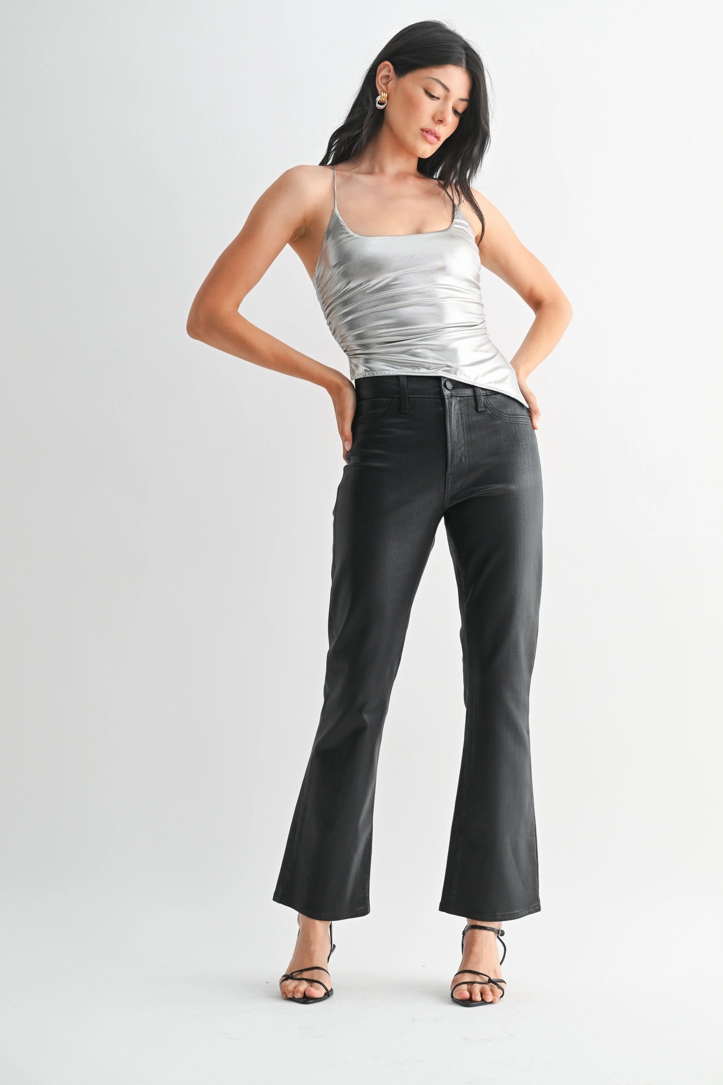 Slim Cropped BoorCut Coated Black Jeans