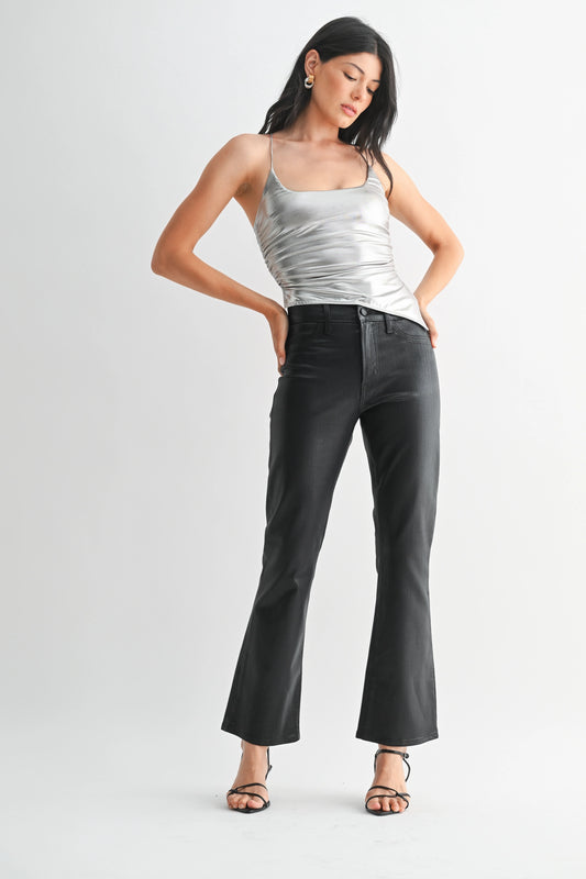 Slim Cropped BoorCut Coated Black Jeans
