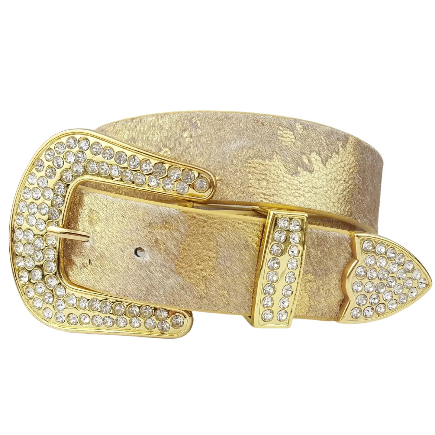 Genuine Metallic Gold Cow Hair Leather Belt