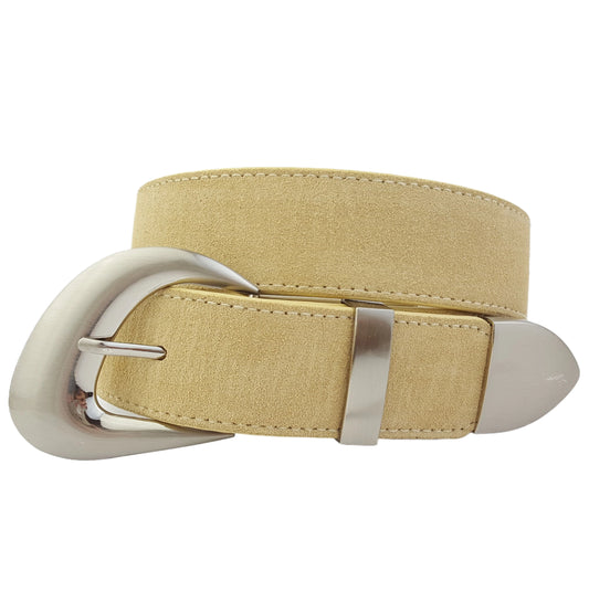 Genuine Suede Leather Belt W. Trendy Buckle/Loop/Tip Set
