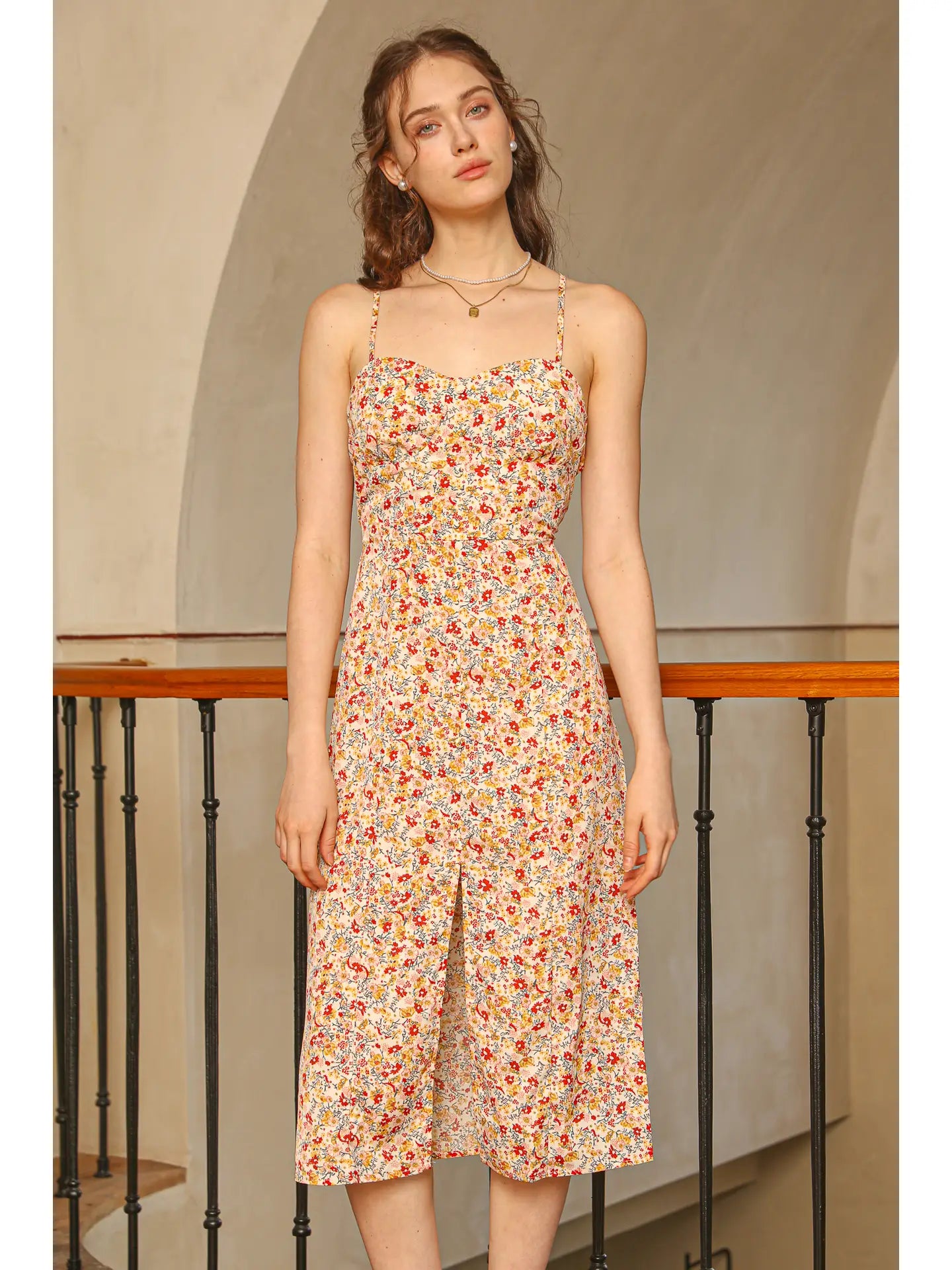 Floral Crisscross Back Midi Dress